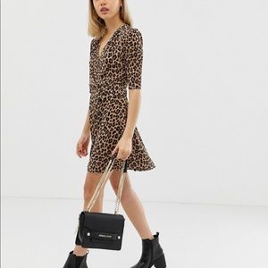 Asos Petite leopard print plisse mini dress